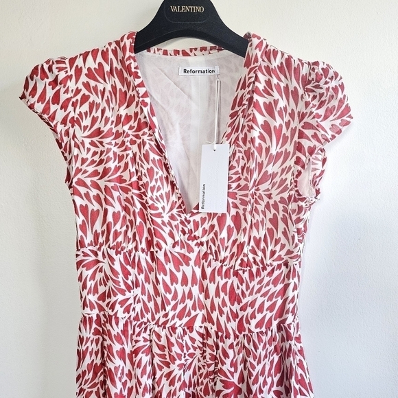 New Reformation Alisa Heart Print Midi Dress NWT Size 0 - Picture 9 of 16